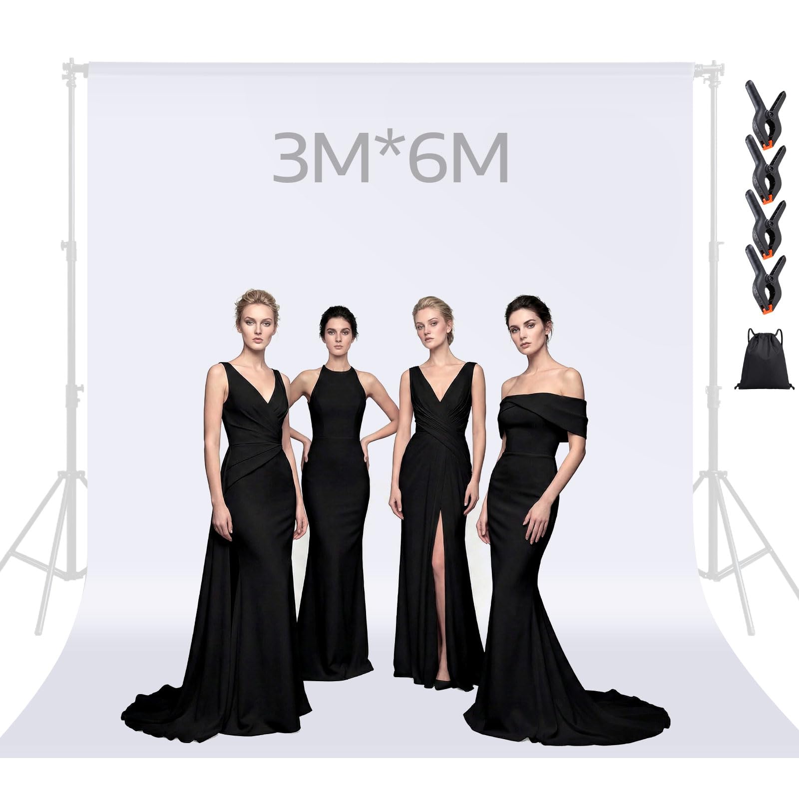 3 * 6M Fondos para Fotografia, Fondo Blanco Fotografia, Viene con 4 Clips y una Bolsa de Almacenamiento, Adecuado para Estudios de Fotografía, Sistemas de Fondo Video, Fotografía de Moda