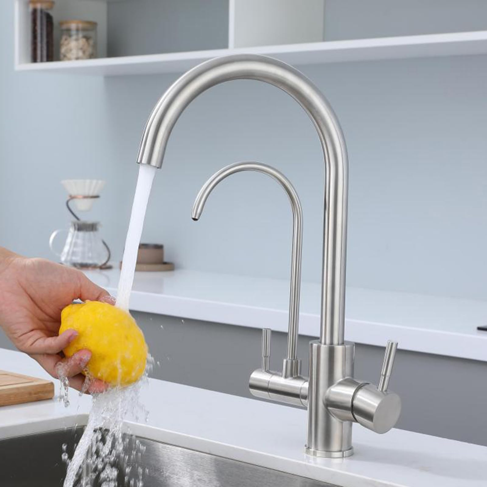 XJTNLB Rubinetto Cucina 3 Vie Osmosi Spazzolata con Doppia Leva Rubinetto per Depuratore Acqua Sus 304