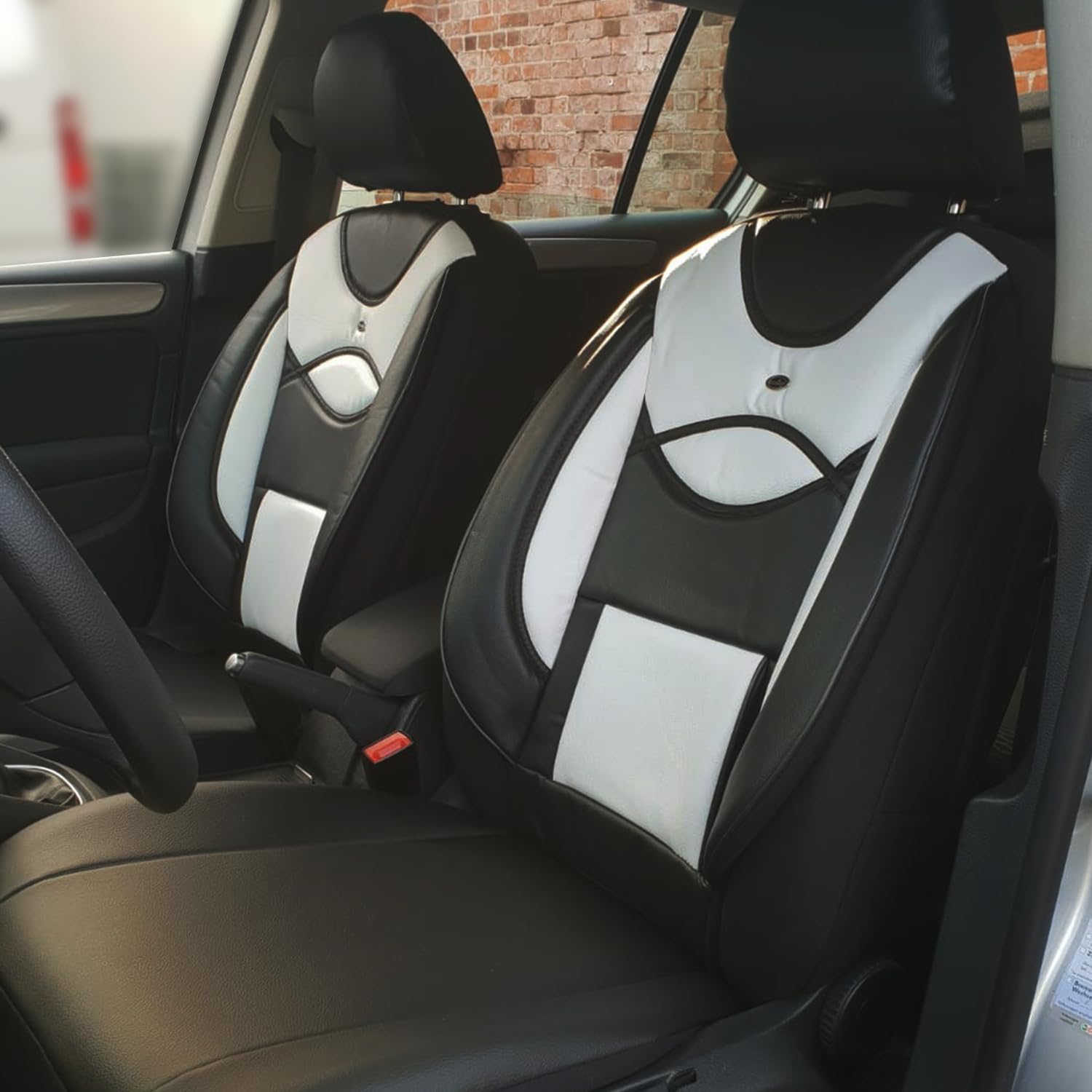 Bremer Coprisedile Jeep Compass: Ecopelle Nera Con Cuciture Rosse – Comodo, Tasca Frontale E Antiscivolo