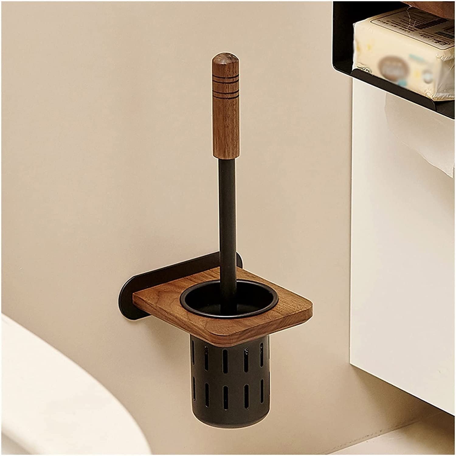 Porte-brosse de cuvette de toilette mural blanc pour entretien WC