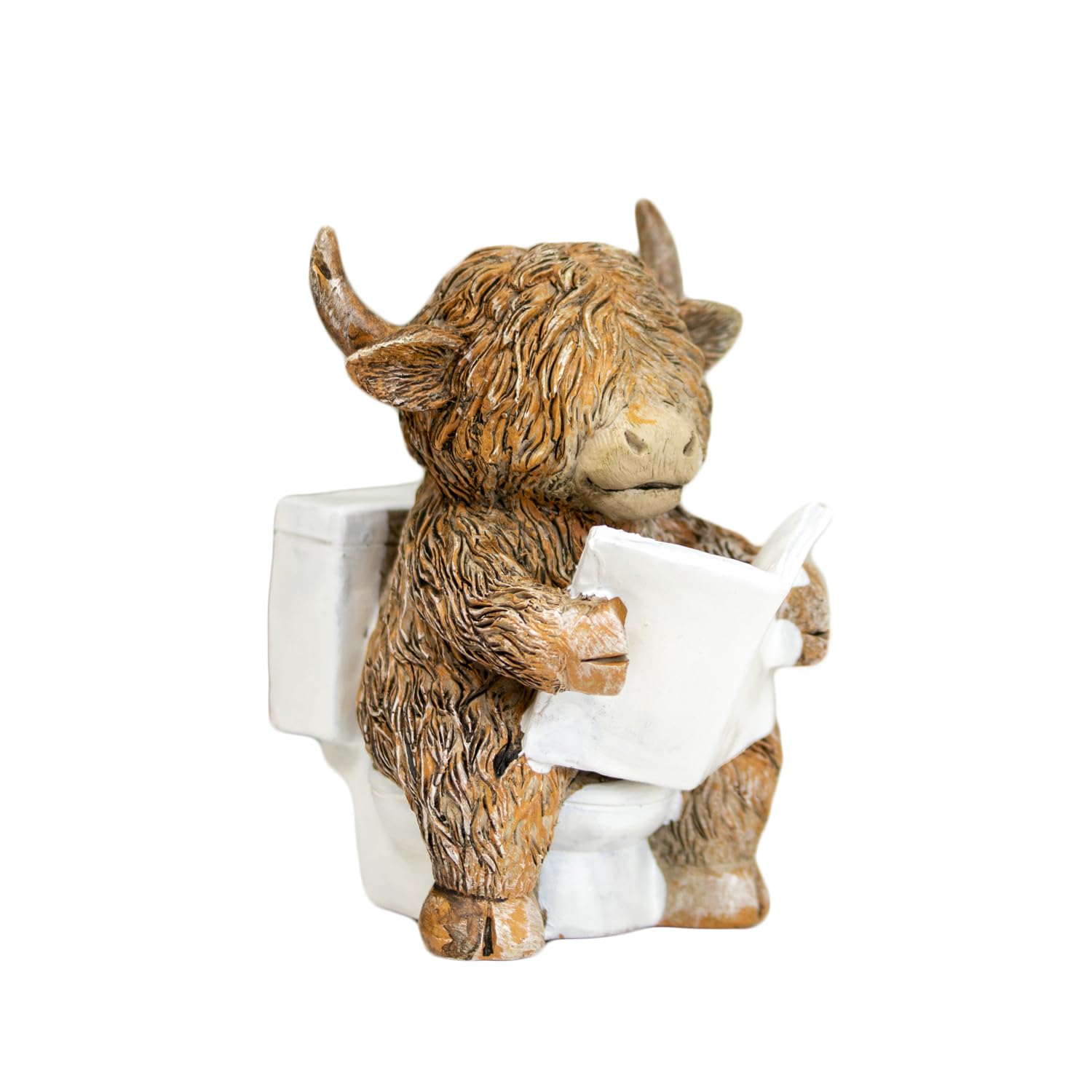 Darthome Brown, White Highland Cow On The Toilet Ornament 10X11x7cm Resin Brown Novelty Animal Bathroom Figurine