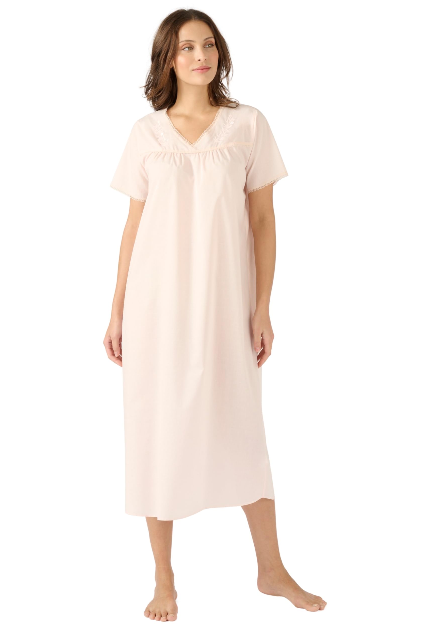 Damart Pack Of 2 Embroidered Nightdresses Women Nightwear V Neck Short Sleeves Blue