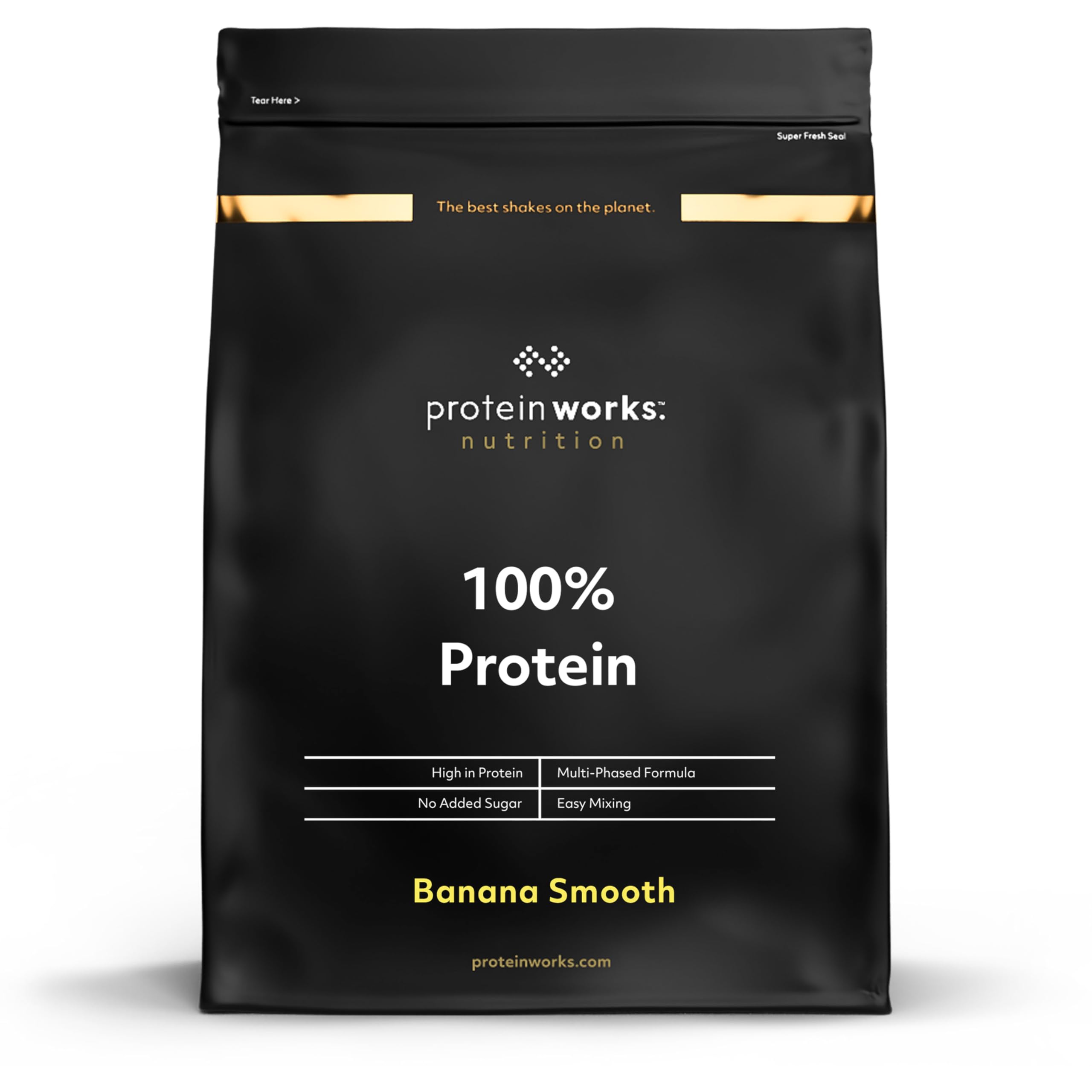 Protein Works - 100% Protein Powder, 50 Servings, Quad Protein Blend, Low Calorie, Low Fat Protein Shake, Phased Protein Release, Banana Smooth, 1.25kg