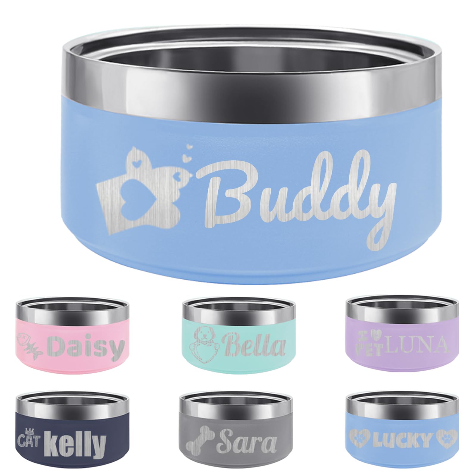 Personalized Stainless Steel Dog Cat Bowl with Name,Customized Laser Engraved Pet Bowl Non Slip for Water and Food 25oz,40oz,53oz (Sky Blue)
