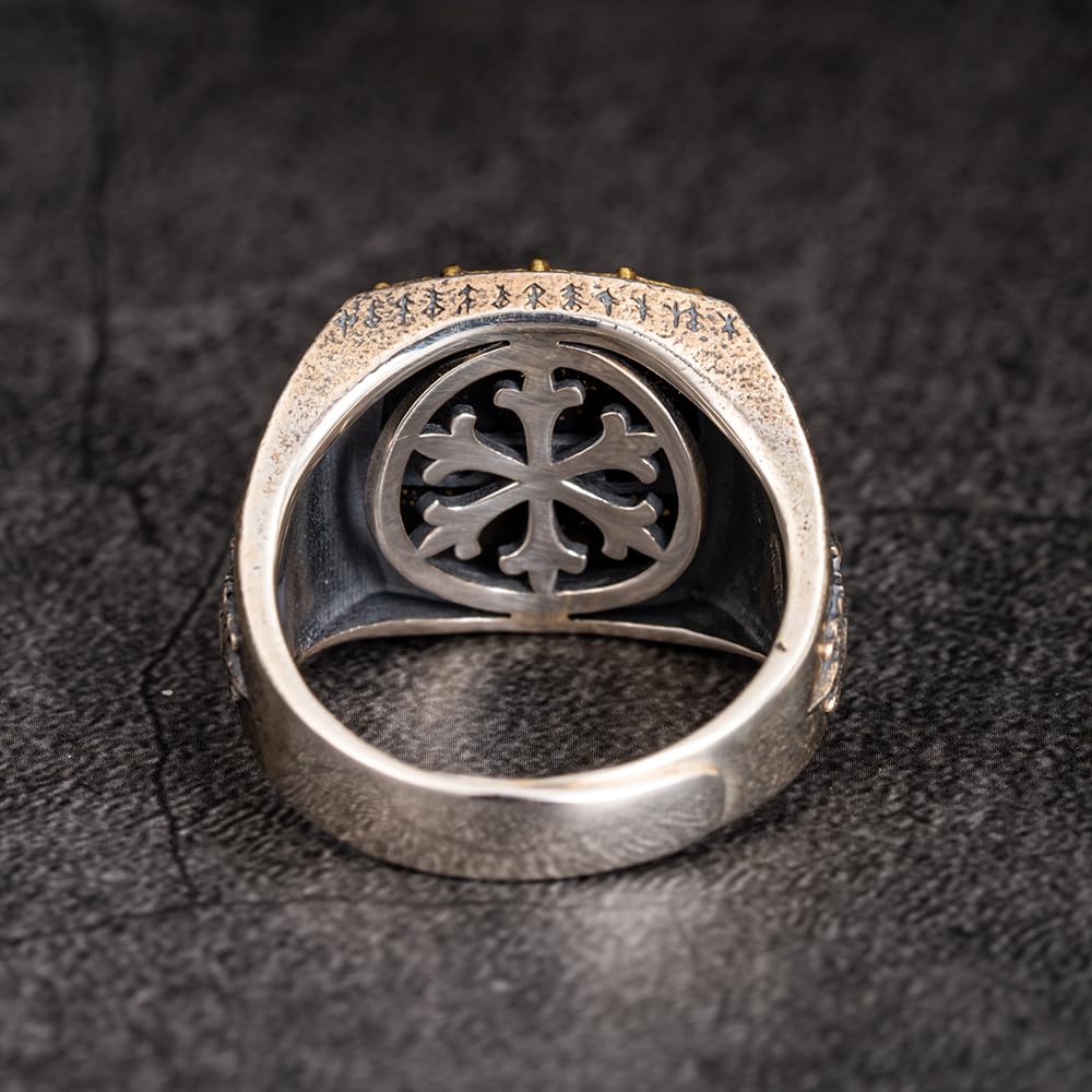 Zweifarbiger 925 sterling silber wikinger ring nordischer schmuck für herren damen verstellbar