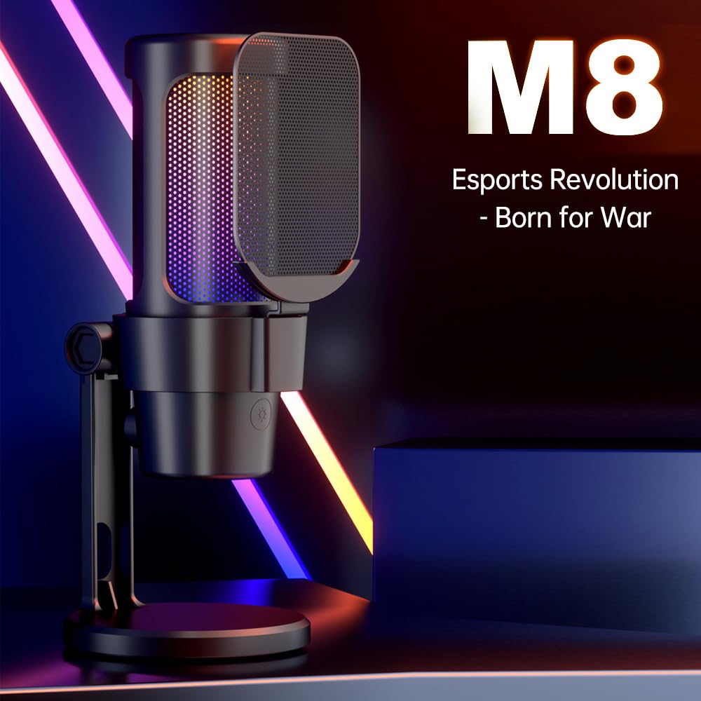 Microfono da Gioco USB,Microfono per Computer,Microfono USB Rgb,Kit Microfono Illuminazione Rgb con Treppiede Cardioide per Riunioni di Gioco,Registrazione Audio in Streaming (Rosa)