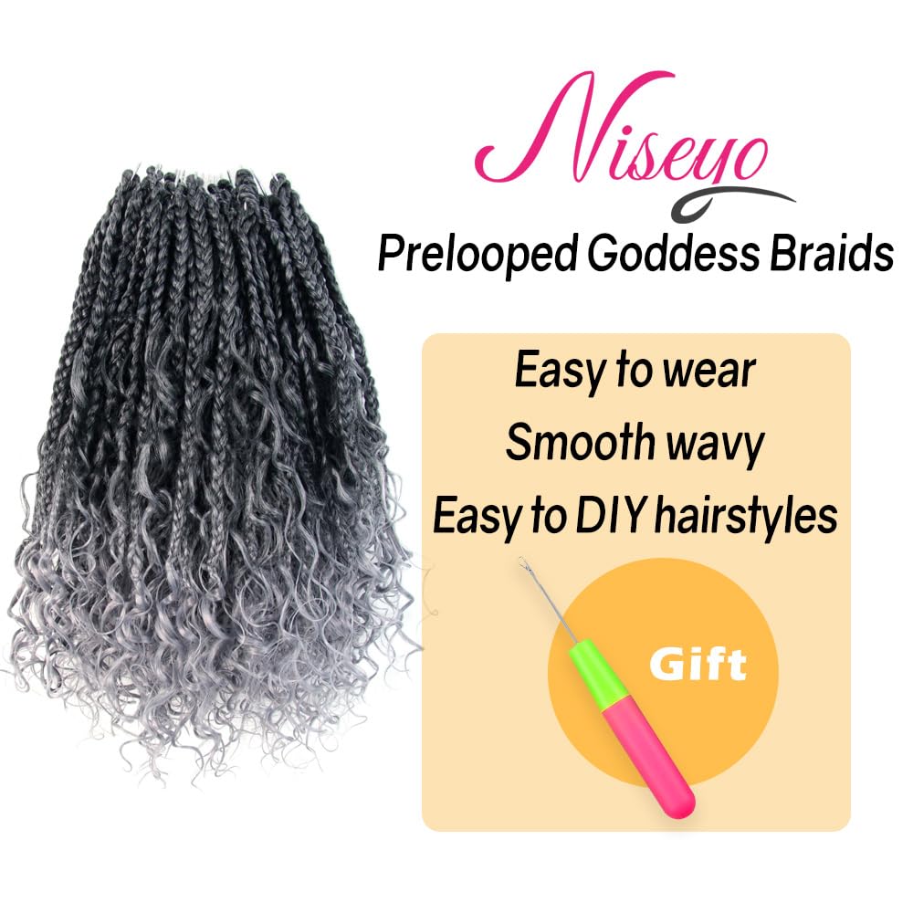Condition photo showing As Is for niseyo goddess box braids crochet hair 10 inch 8 packs short boho style crochet box braids grey pre looped curly ends synthetic hair (tgrey/ombre gray) 10 inch (pack of 8) tgrey/ombre grey