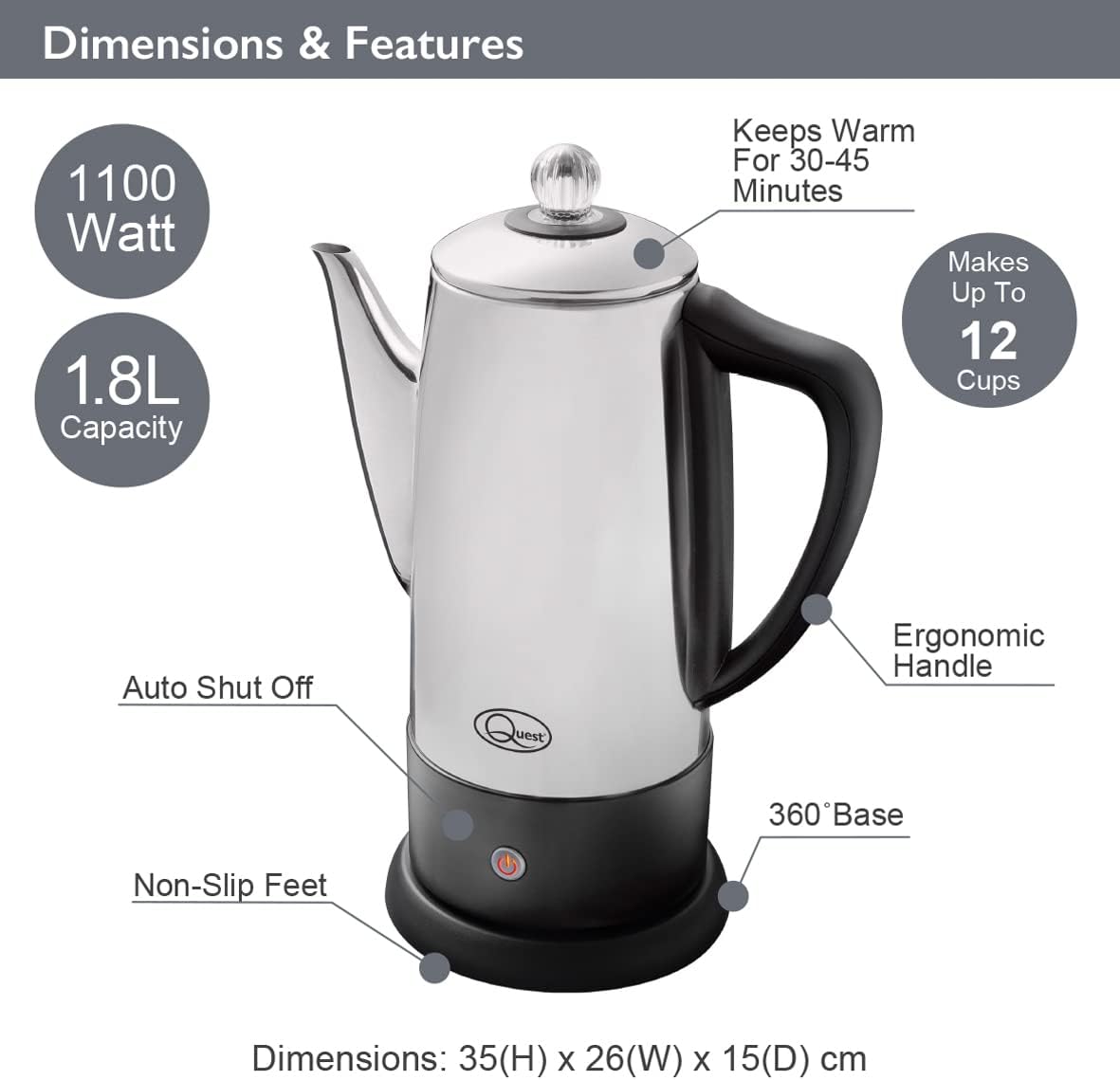 Quest 35200 Percolator Dimensions and Features