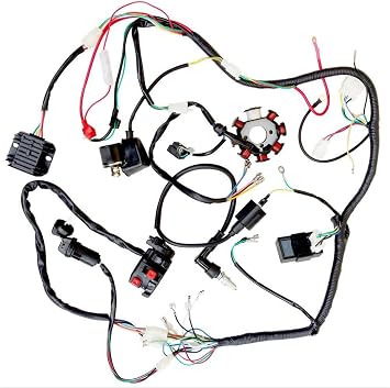 Complete Wiring Harness kit Wire loom Electrics Stator Coil CDI for 150cc-300cc ATV QUAD 4 Four wheelers Go Kart Dirt Pit bikes 3 fixing holes