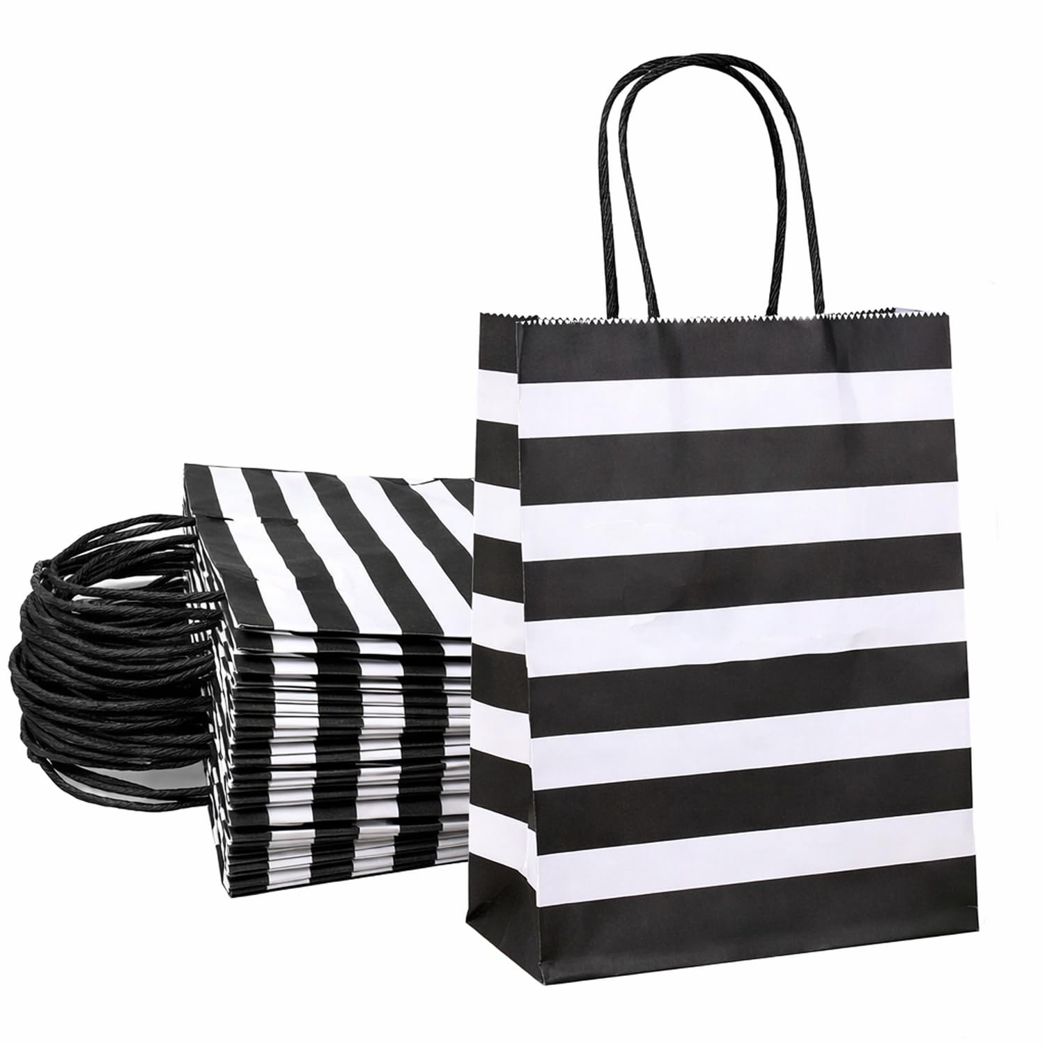 Aakriti Paper Gift Bags with Handles – Black & White Striped Design, Perfect for Party Favors, Return Gifts & Retail Packaging, Medium Size 30×25.5×10 cm, Pack of 10-image-10