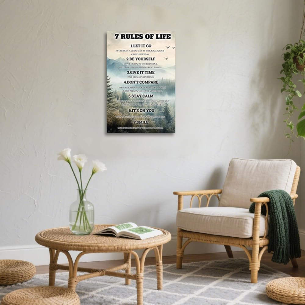 CGXLB 7 Rules of Life Wall Art Motivational Canvas Print Inspirational Forest Pictures Nature Decor for Office Study Mindful Living Room 12"x18" image 5