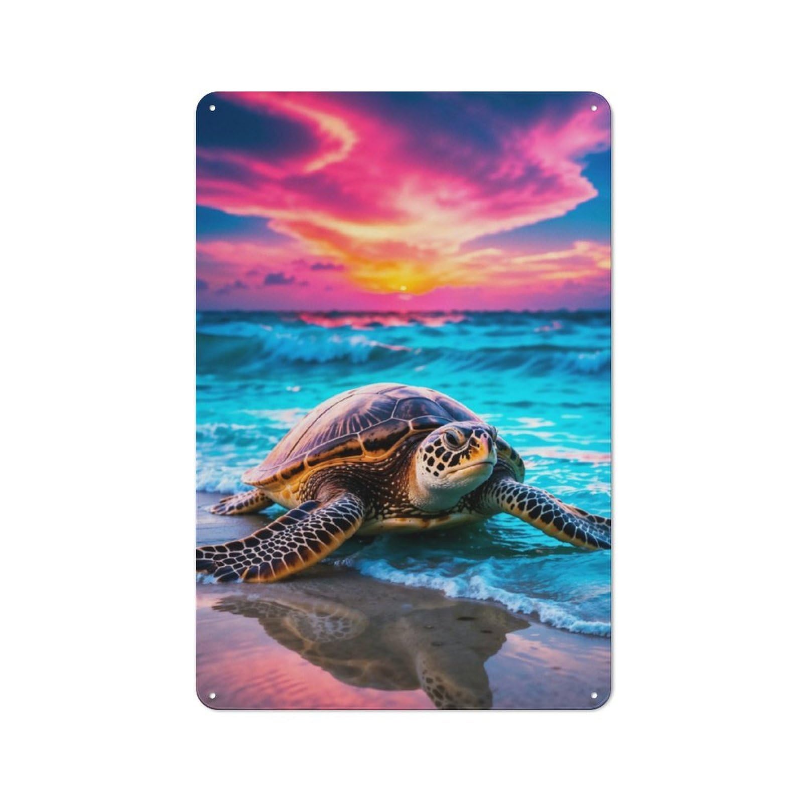Junmoney Majestic Sea Turtle At Sunset Vintage Metal Wall Sign 30X20cm For Café Or Restaurant, For Metal Sign Collectors, For Garage And Workshop Walls