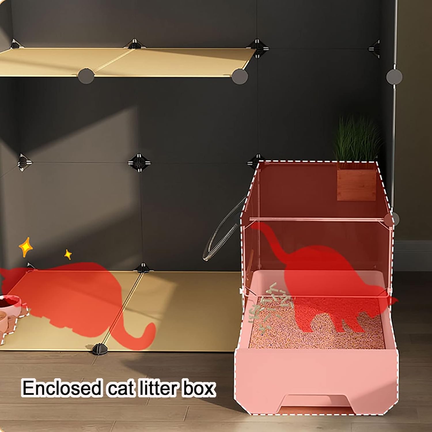 Indoor Cat Cage with Litter Box, DIY Cat Enclosures for Cats, Detachable Wire Cat Cage, Cat Fence, Small Animal Cages for Cats, Gr,White-111x49x75cm-A