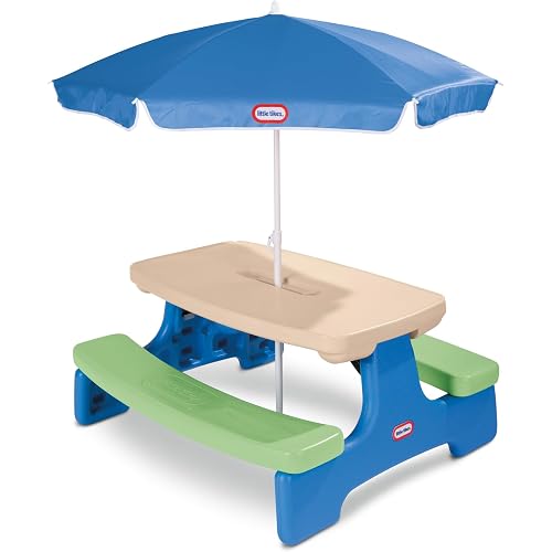 Little Tikes Easy Store Picnic Table with Umbrella, Multi Color, 42.00''L x 38.00''W x 19.75''H
