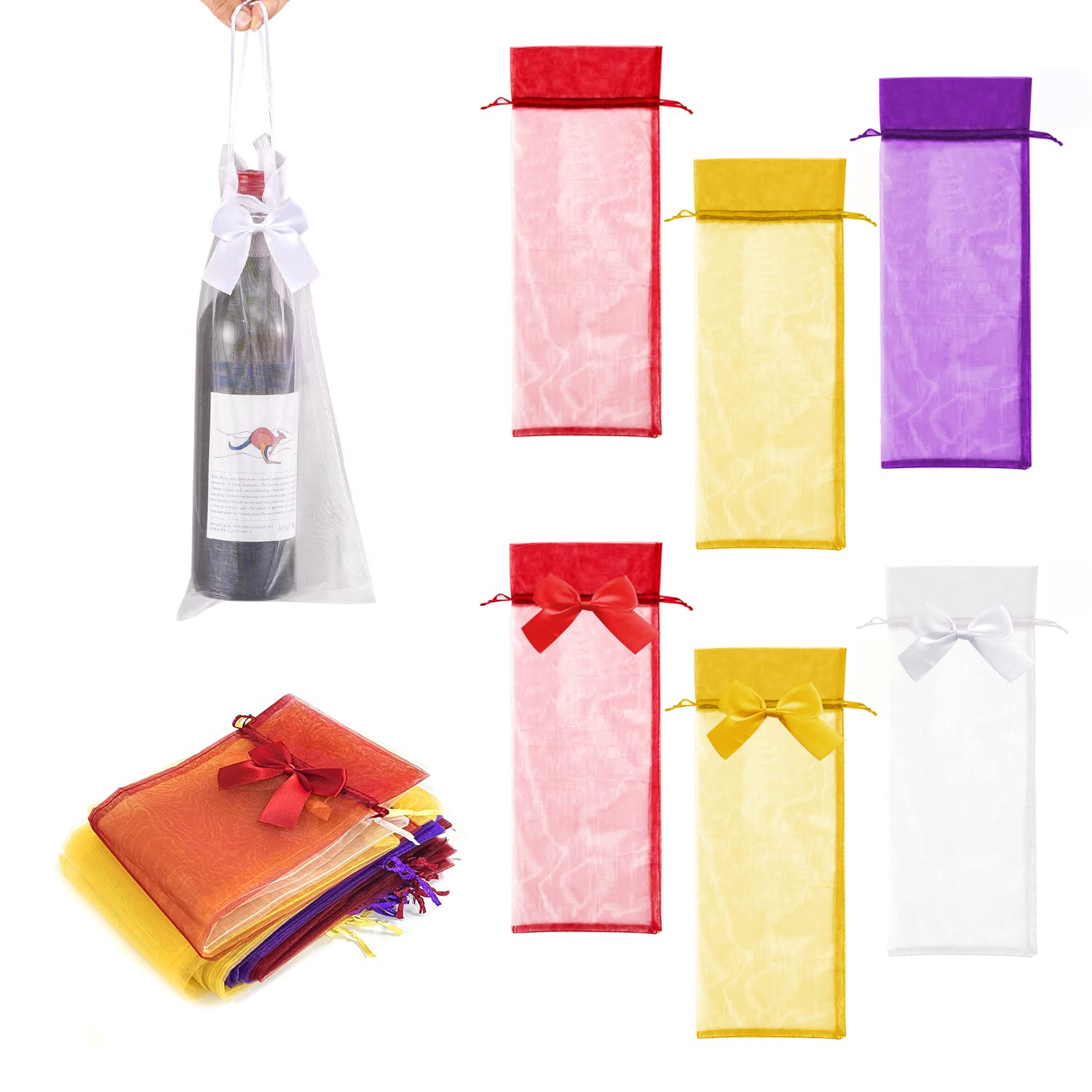 33 Bolsas De Organza Para Vino: 10 Rojas, 10 Moradas, 10 Doradas + 3 Lacitos | Regalo Elegante Para Bodas Y Fiestas