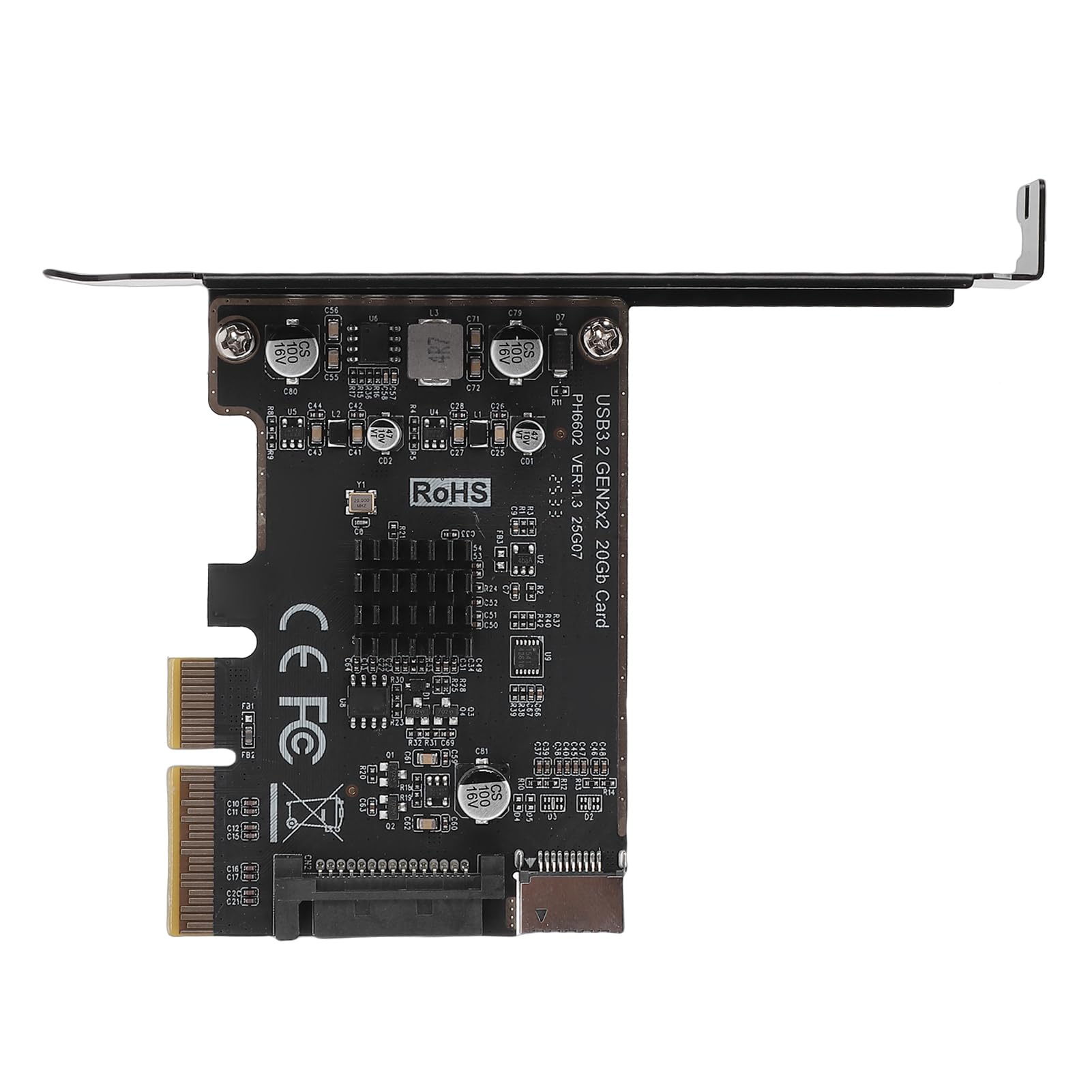 Karta rozszerzeń PCIe PH6602 na USB 3.2 Gen 2x2, Adapter Przedniego Gniazda 20 Gb/s Typu E z Kluczem A, Wewnętrzny Konwerter Typu C z 15-pinowym Złączem Zasilania SATA ASM3242