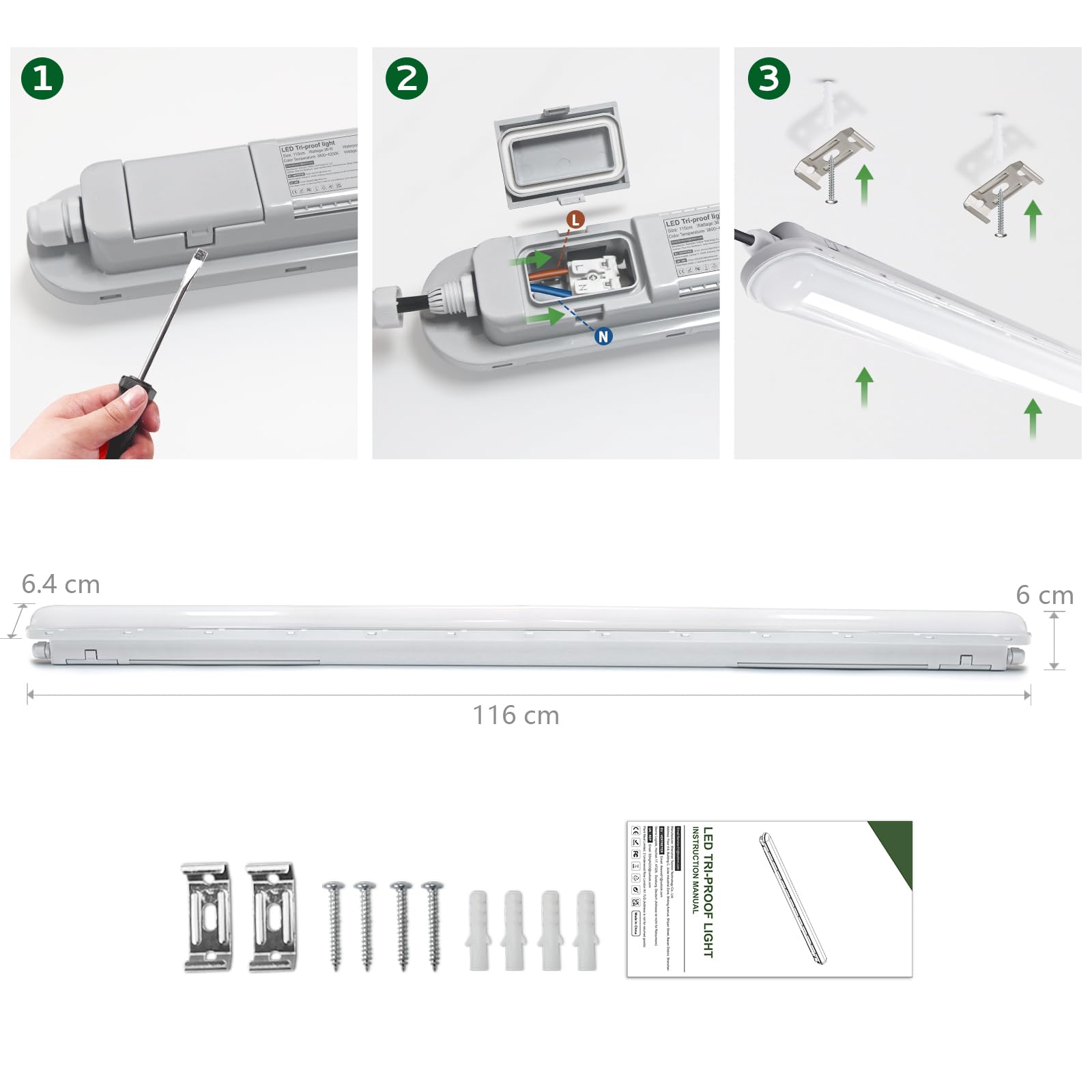 Tonffi Neon LED 120 CM 36W 4500LM 6000K Blanc Froid Reglette LED Tube Lampe Connectable Luminaire Plafonnier Éclairage pour Garage, Bureau, Atelier, Sous Sol