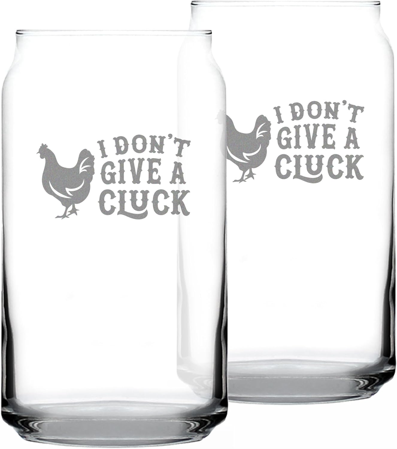 Don't Give a Cluck - Beer Can Pint Glass for Beer - Funny Chicken Gifts for Men & Women - Set of 2 - Unique Drinking Decor