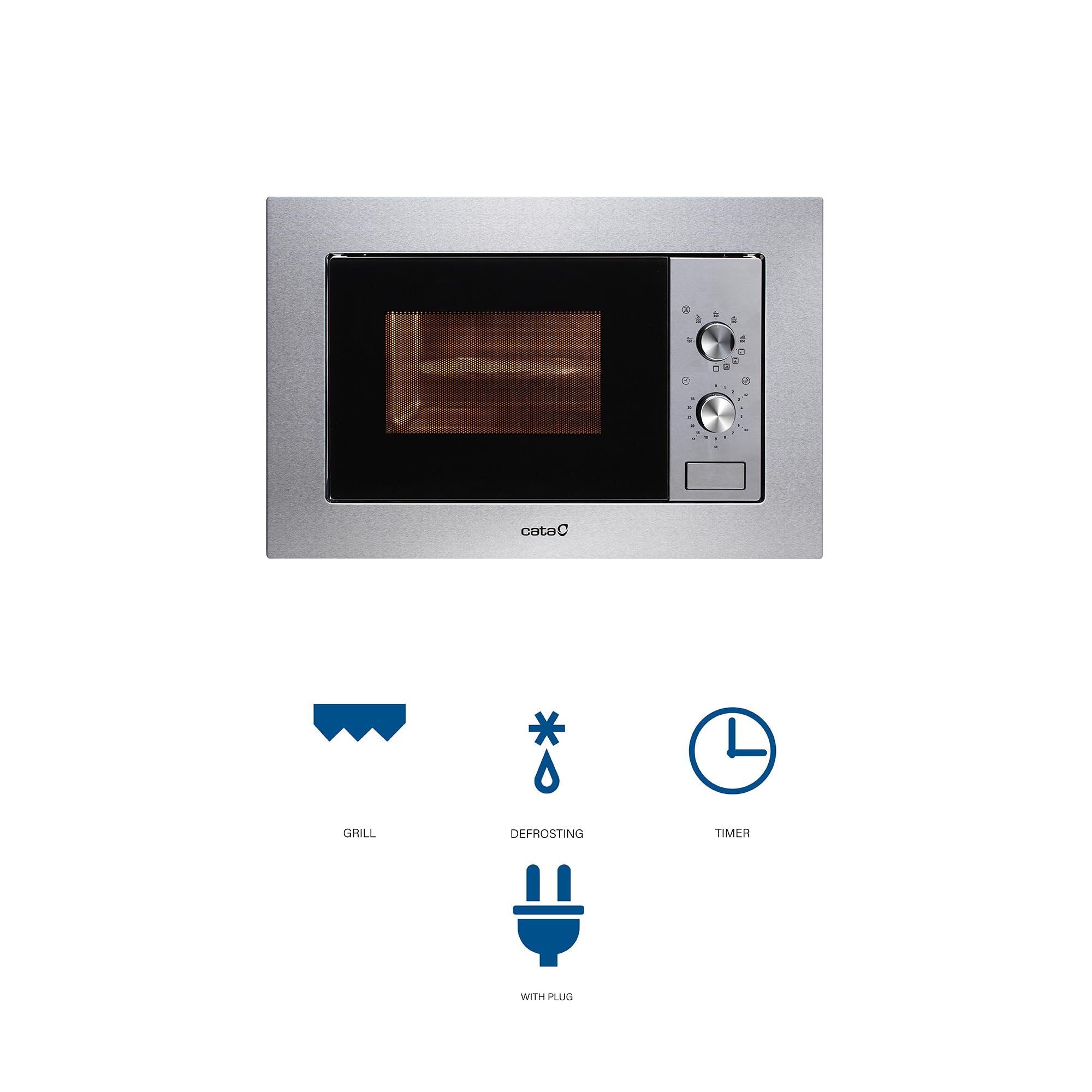 CATA - MC 20 IX - Kuchenka mikrofalowa do zabudowy - Stal nierdzewna - 5 poziomów mocy - Grill 1000 W - Automatyczne rozmrażanie - Z minutnikiem - Pojemność 20 l - Szerokość 60 cm