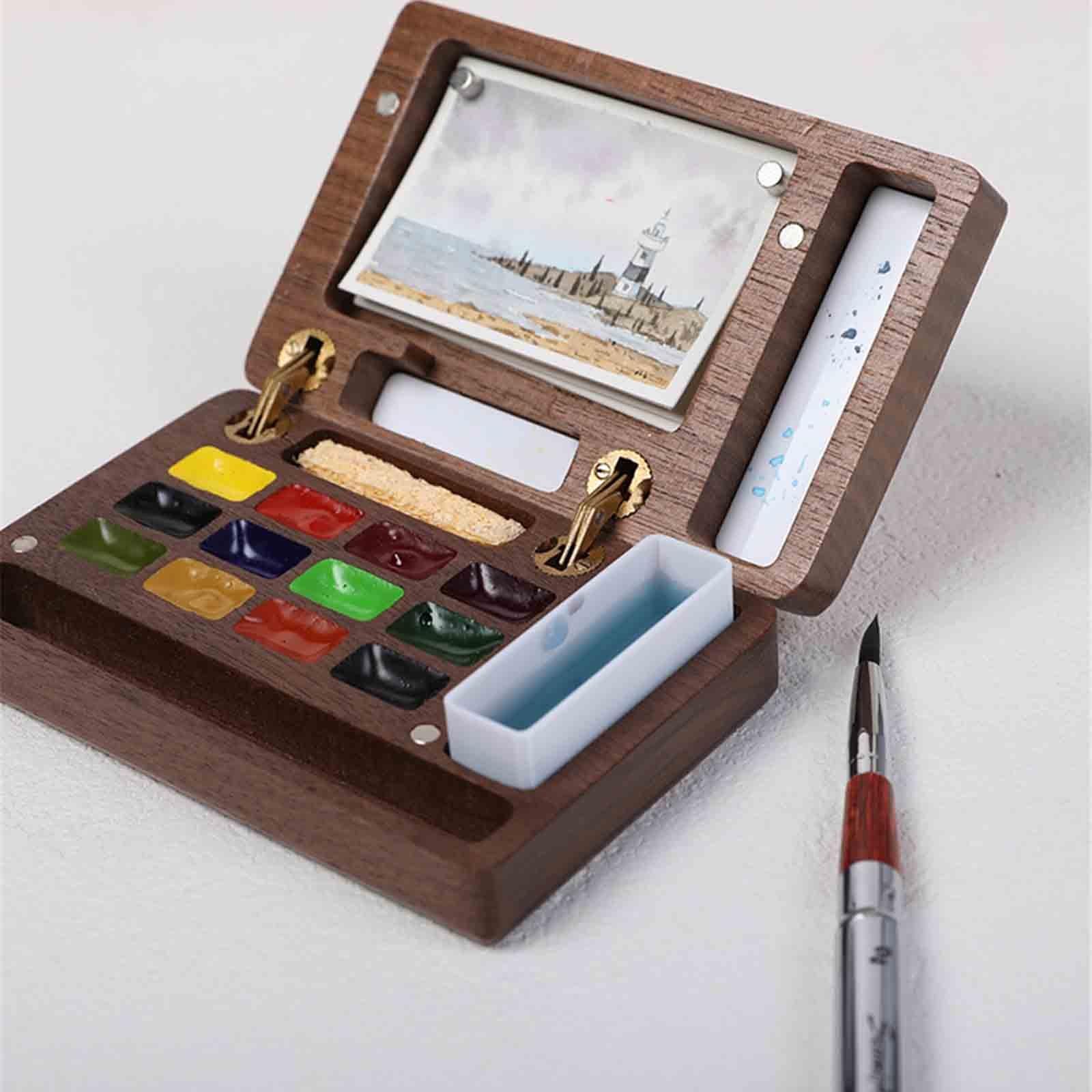 12 Farben Mini Aquarell Set Walnuss Tragbar Aquarell Set Unterwegs Portioniert Solide Aquarellfarben Für Zugreisen(12-colour A)