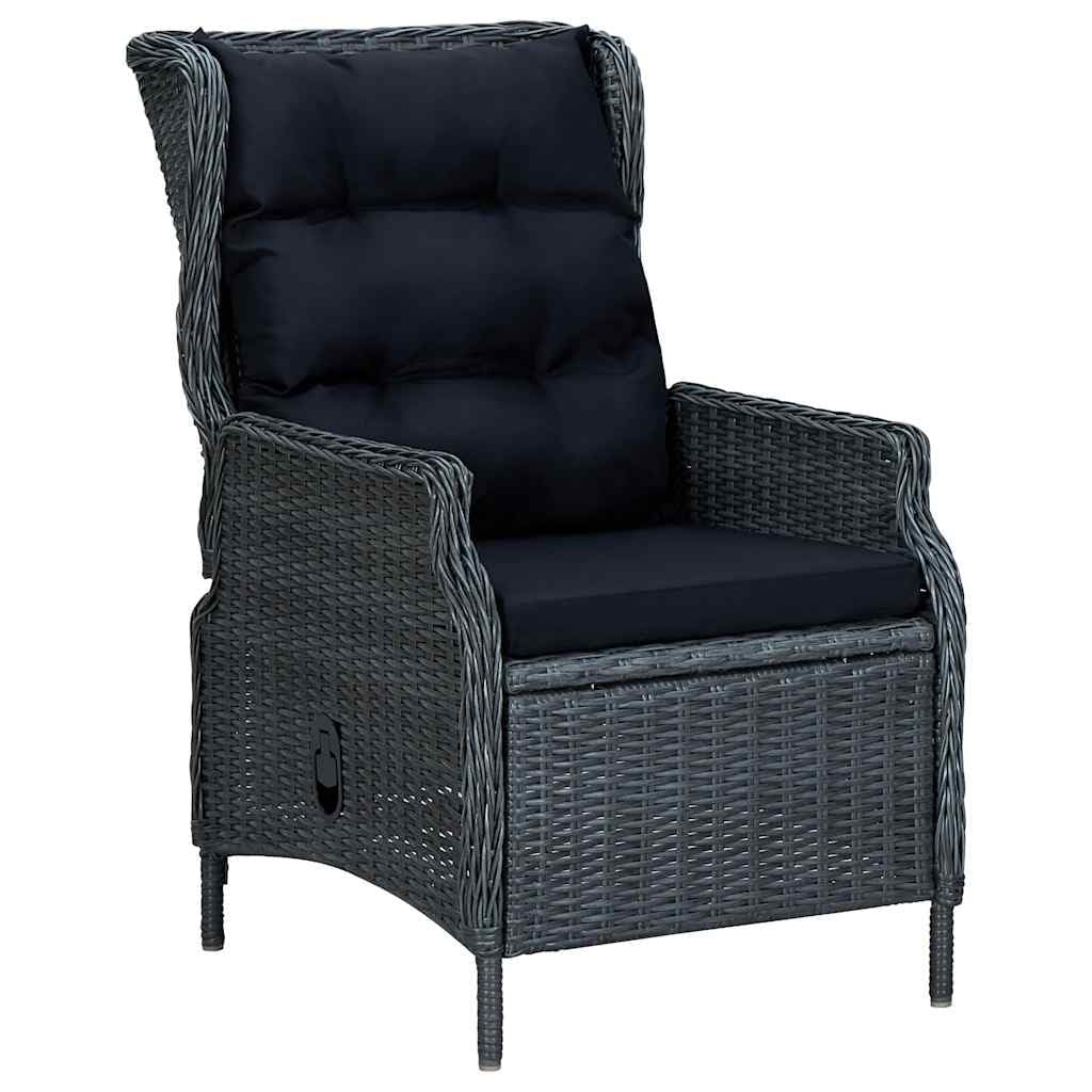 Poltrona reclinabile da giardino Cuscini rattan sintetico grigio scuro Sedie per esterni resistenti alle intemperie, poltrone per terrazze, mobili da giardino, poltrone da giardino
