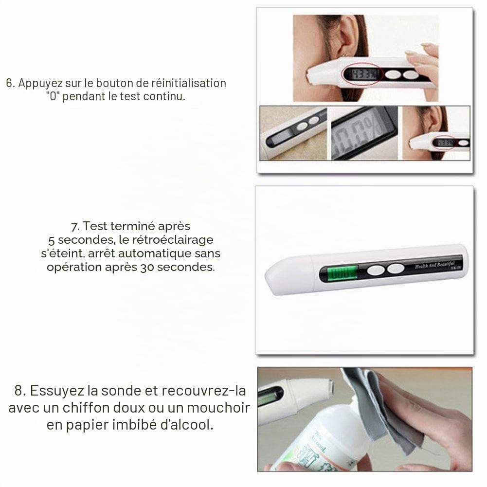 Analyseur de Peau, LCD Digital Hydratation du Visage, 0~99,9% Détecteur d'appareil de contr?Le de Moniteur d'analyseur de Peau pour la Maison, Le Salon, Les Voyages (Blanc)