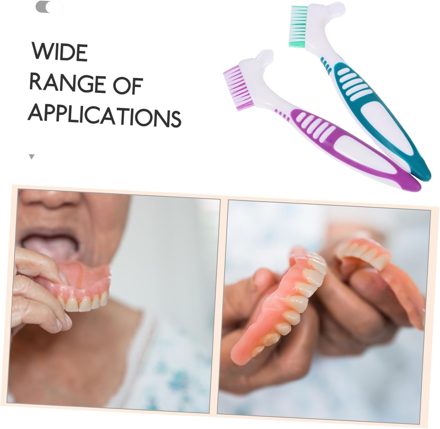 PartyKindom Brush Set 2PCS Double-Sided Denture Toothbrush Non-Slip Handle for Travel Soft Bristles for Effective Cleaning of False Teeth and Braces