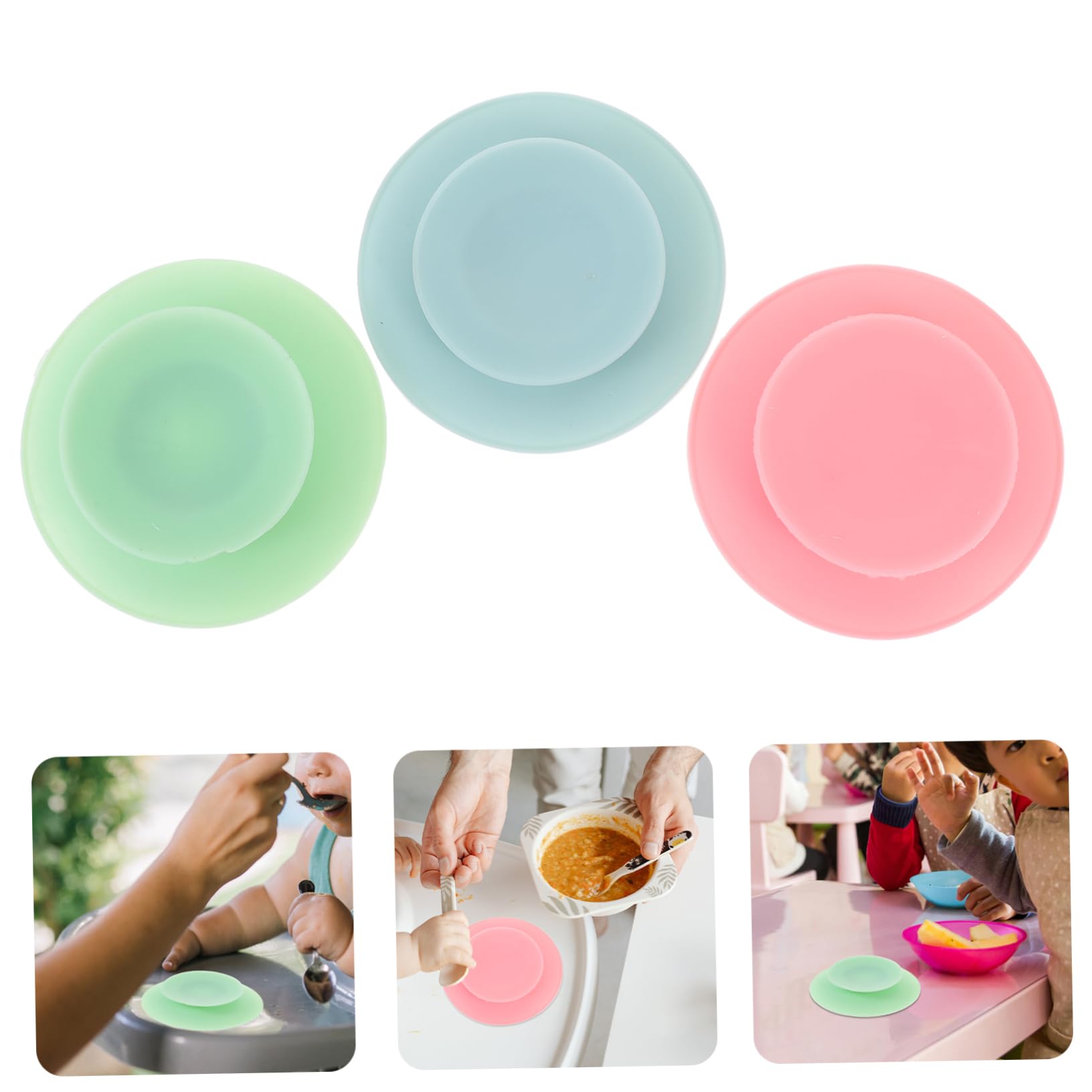 PRETYZOOM 3pcs Kids Bowl Sucker Silicone Bowl Suction Cup Tableware Fixing Sticker Set Kids Cutlery Set Plate Suction Toddler Dinnerware Random Color
