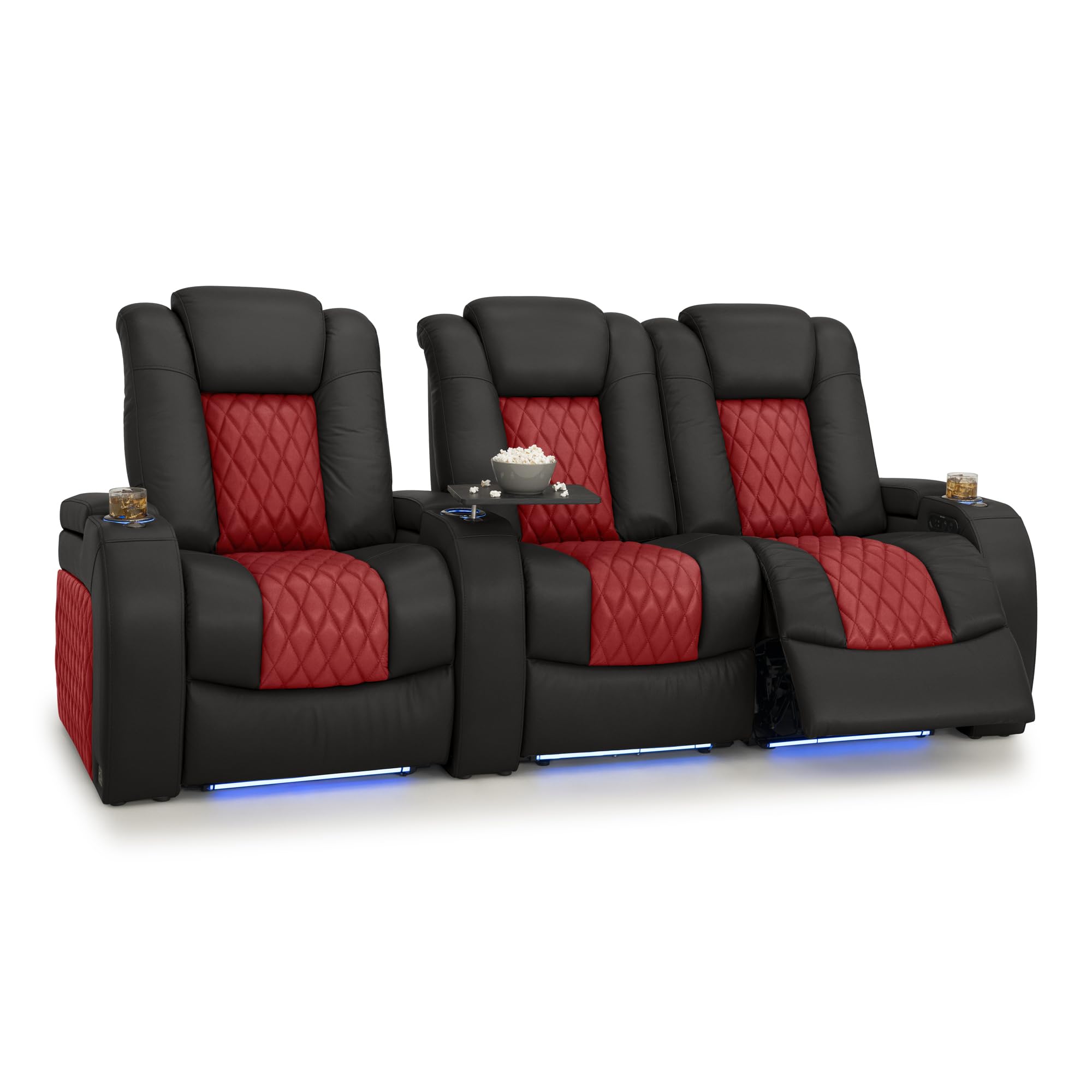 Seatcraft Diamante Home Theater Seating Black/Red Row of 3 Right Loveseat