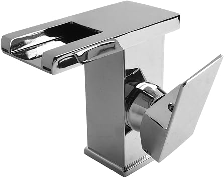 Yuanpgky Waterfall Bathroom Basin Faucet with Luminous Color Changing LED Light, Copper Deck Mount Tap for Modern WashroomSilver