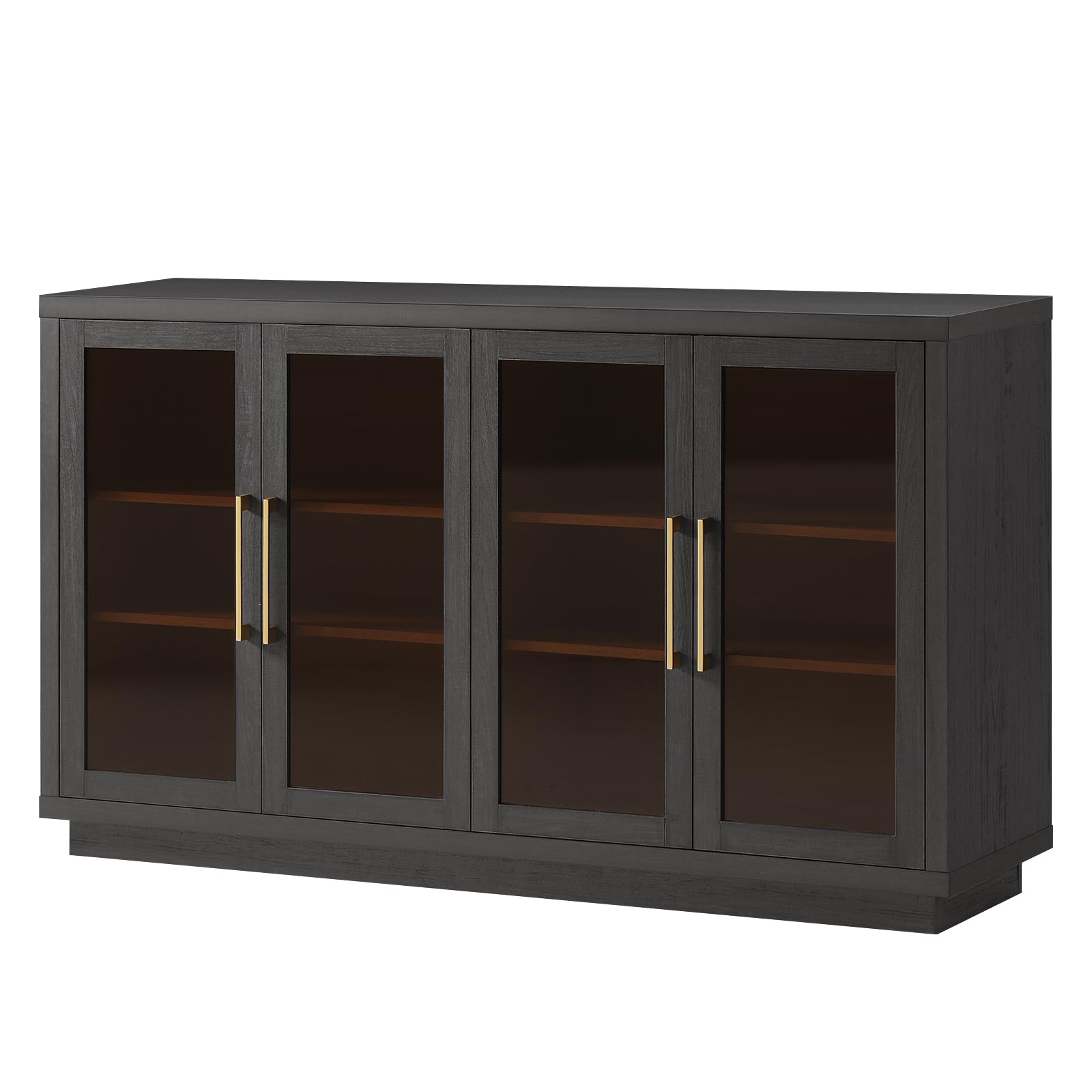 OAKHAM HOMEBlack TV Console with Buffet Storage, Accent Cabinet,Mid-Century Inspired Black Cabinet,Coffee Bar and Living Room Display Cabinet(Midnight Oak)