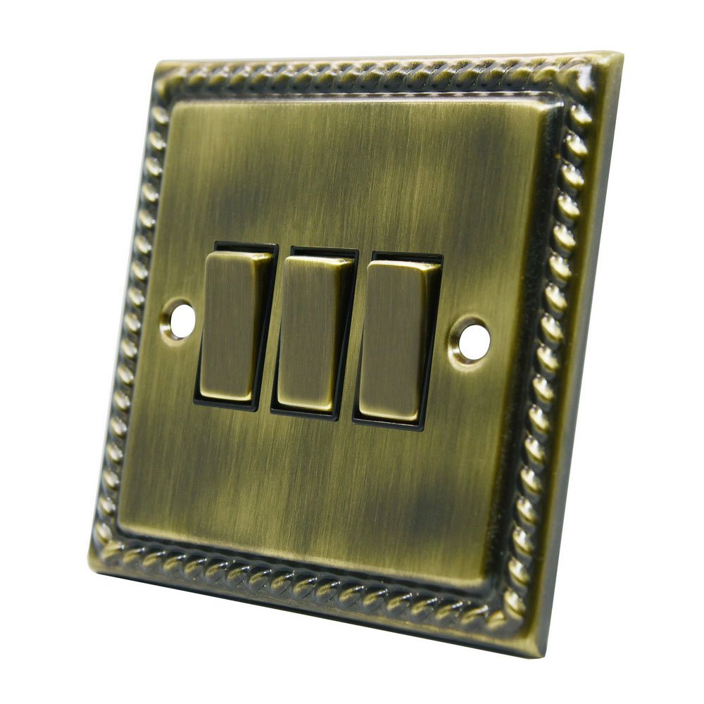 Alliance Electrical Georgian Antique Brass 3 Gang Switch - 10 Amp Triple 3-Gang 2 Way Light Switch