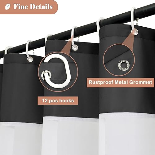 Miniatura 3 de UFRIDAY Cortina de ducha de tela extralarga, 84 pulgadas de largo, lavables a máquina, para baño, con ventana superior de malla, juego de cortinas