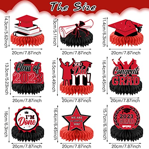 9 Pieces 2023 Graduation Party Table Decorations Class Of 2023 Congrats Graduation Centerpieces For Tables Congratulate Honeycomb Centerpiece Table Topper For Grad Party Favor Supplies (Red) #TOP1