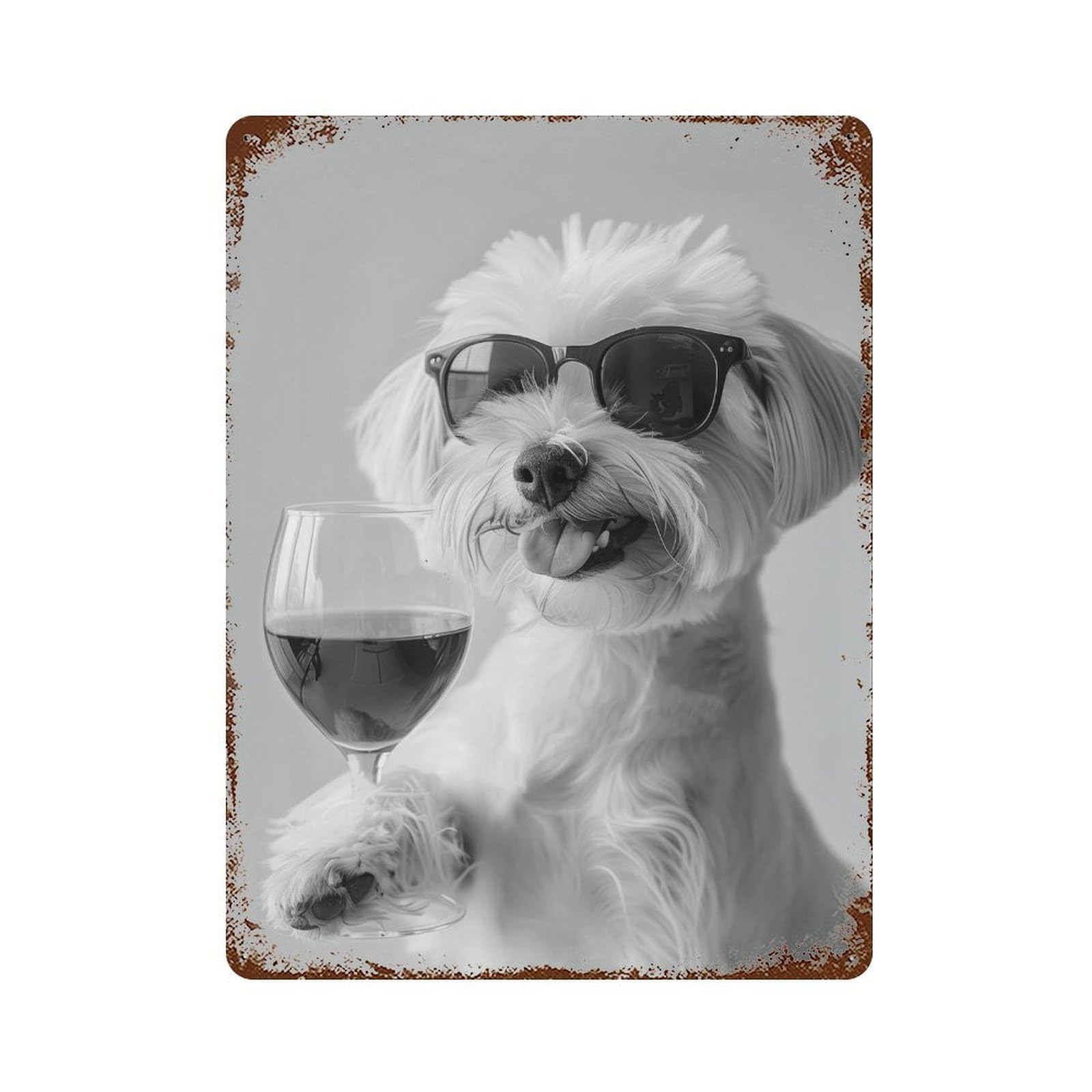 xiaoxiaoshen Maltese And Wine Print Wall Decor Art Metal Tin Poster Modern Home Decor Art Home Bar Shop Decorations Vintage Sign 40x30cm