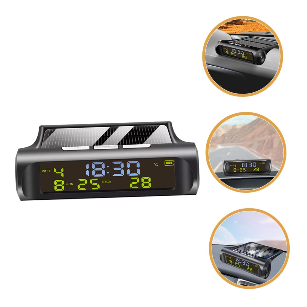 PLAFOPE Reloj Digital para Coche de Salpicadero Termómetro Solar Automático Medidor de Temperatura Reloj Multifuncional para Salpicadero de Coche