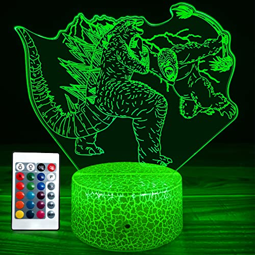 SETIFUNI Godzilla vs King Kong Lamp for Kids 3D Godzilla Night Light with Remote Control and Touch16 Colors Dimmable Godzilla Toys for 3 4 5 6 7 8+ Year Old Boys Christmas Birthday Gifts