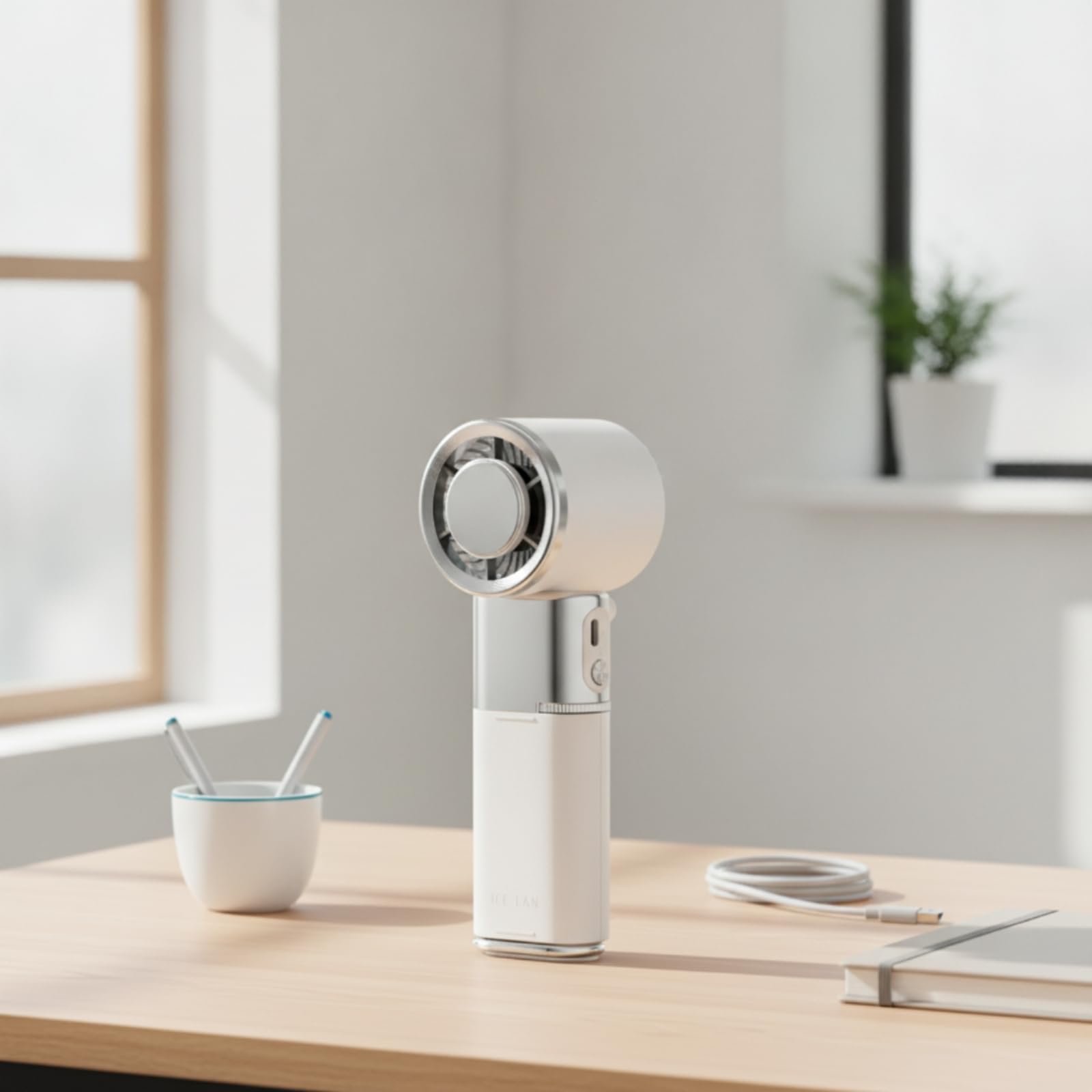 kowaku Ventilatore Portatile Ricaricabile Ventola Tascabile Ventilatore Manuale Ventilatore Personale USB con Gancio Inferiore per Sospensione Campeggio, Bianco, 60 60 180mm