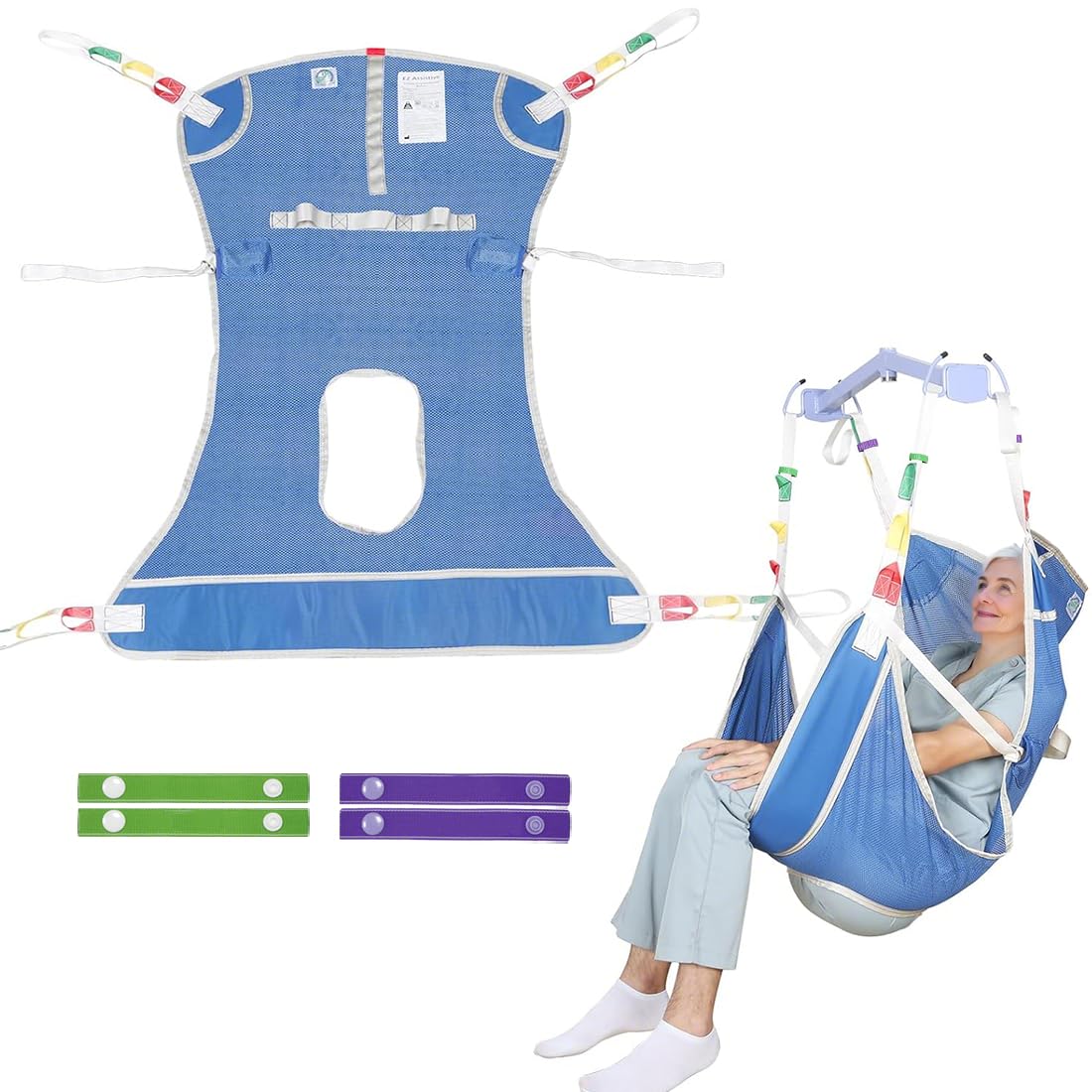 EZ Assistive Hoyer - Eslinga de elevación con inodoro, eslingas de elevación de pacientes para transferencia, correa de cuerpo completo para ancianos, discapacitados, enfermería, cuidador, SWL 500
