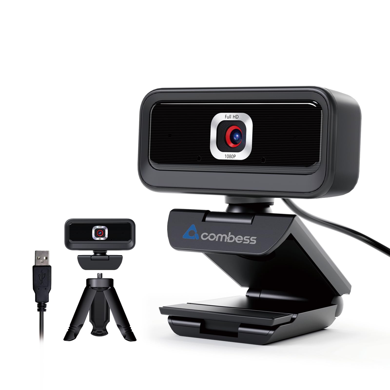 Combess Webcam for PC, Computer Camera for Desktop, 1080P Webcam with Tripod,USB Web Cam, 2 Noise Reduction Mics, Built-in Privacy Cover,Plug&Play