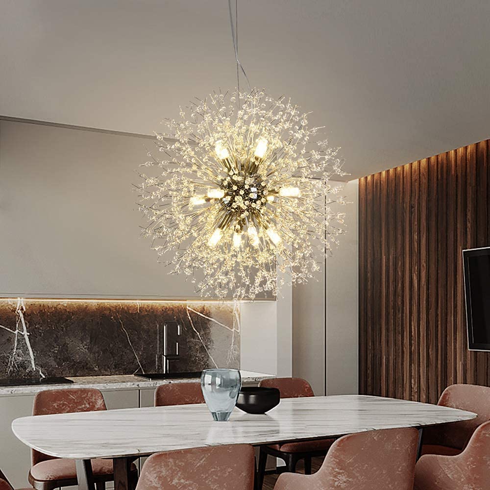 CAI-HAI Lampadario Di Cristallo Moderno, Lampadario Pirotecnico Di Tarassaco, Lampadario Decorativo Per Soggiorno, Sala Da Pranzo, Camera Da Letto, Cucina (argento, 9
