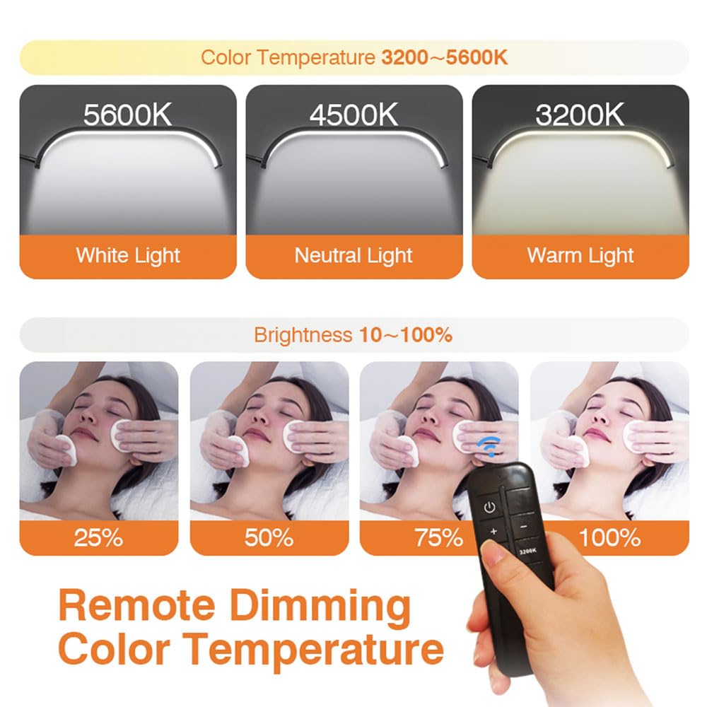 Andoer Półksiężyc LED, lampa stojąca 3200 K - 5600 K, ściemniana lampa wideo LED, lampa do rzęs, linka 1,8 m, stojak na telefon, pilot zdalnego sterowania, do salonu piękności, makijażu, YouTube