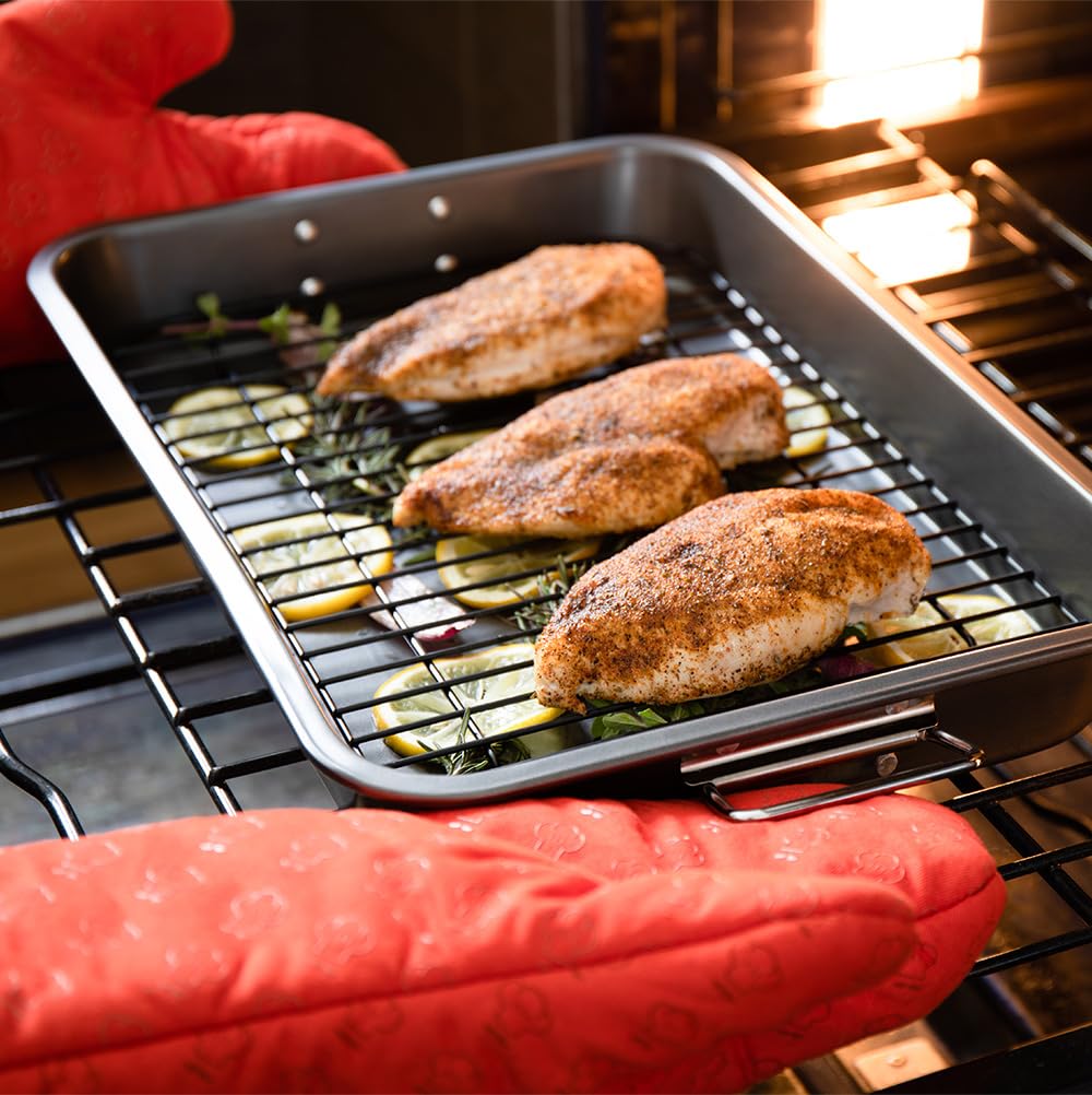 Chef Pomodoro Bräter mit Rost 41 x 28 cm Antihaftbeschichtet Grau