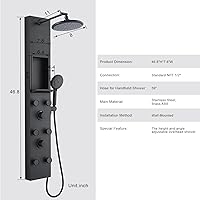 Vista 7 de POPFLY Sistema de Panel de Torre de Ducha con Altura de Brazo de Ducha Ajustable, Sistema de Cabezal de Lluvia, Panel de Ducha de Acero Inoxidable