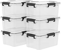 Vista 1 de Set of 6 12 Quart Plastic Stackable Storage Bins with Gasket Seal Lids, Watertight Storage Container, Clear Latch Box Tote