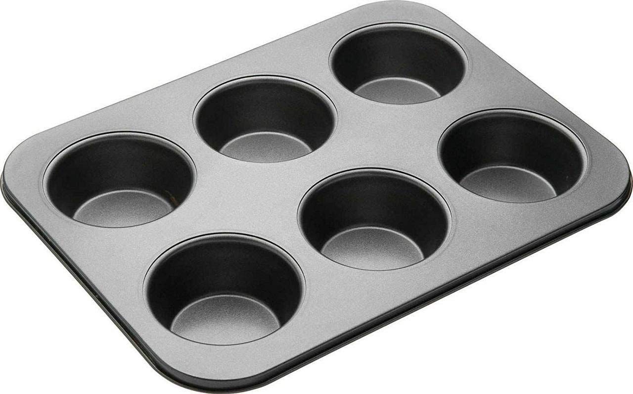 WENGTY Non-Stick Carbon Steel Muffin Tray with 6-Cavity Design for Baking Muffins and Cupcakes - Heat Resistant, BPA-Free, Microwave & Oven Safe, Easy to Clean, Durable Bakeware (1pcs, Black)