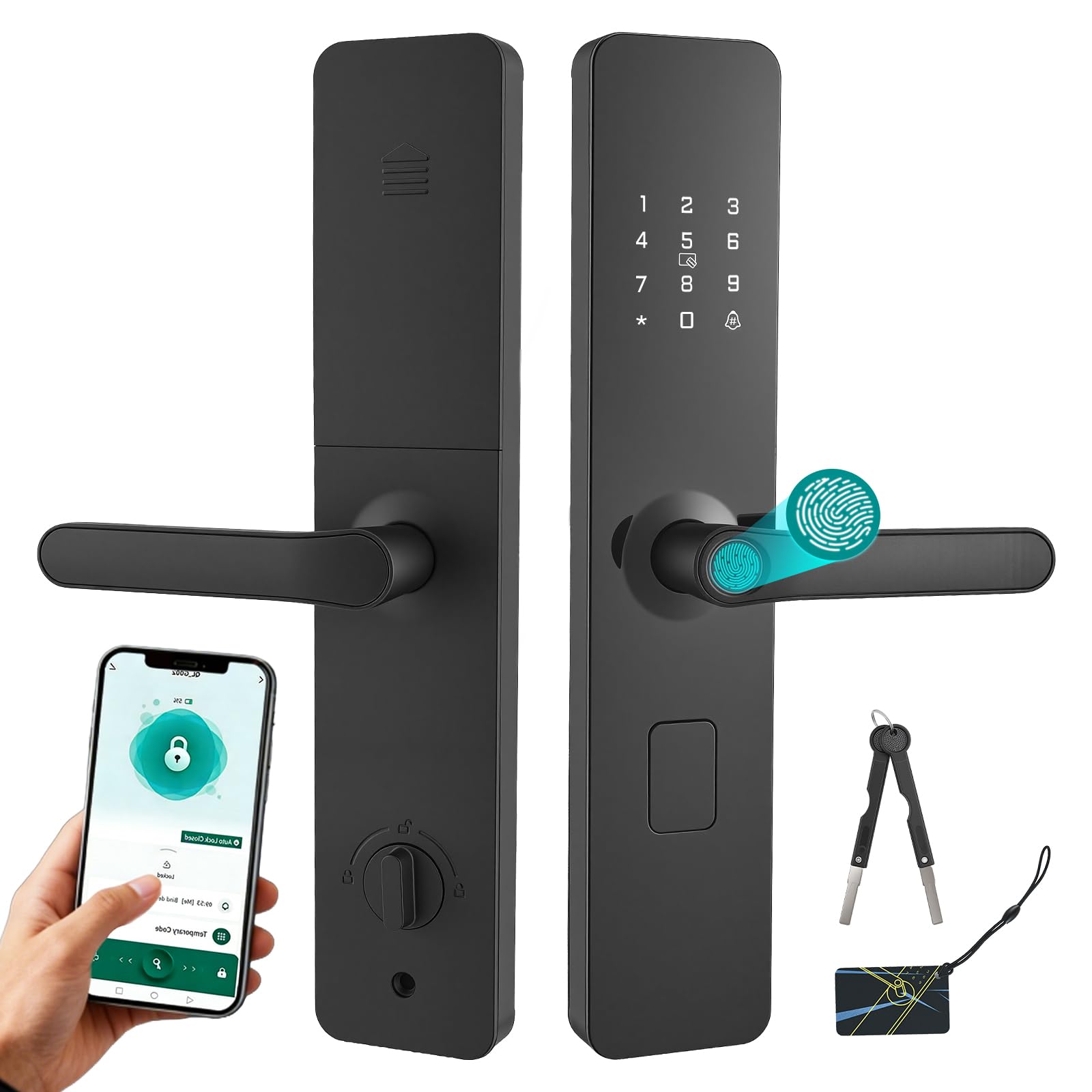 Cerradura Inteligente para Puertas, Cerradura Electrónica con Huella Digital, 6 Modos Apertura, Cilindro Clase C, APP Control, 2 Tarjetas NFC, Fechadura Inteligente para Puertas 40mm Casa Oficina