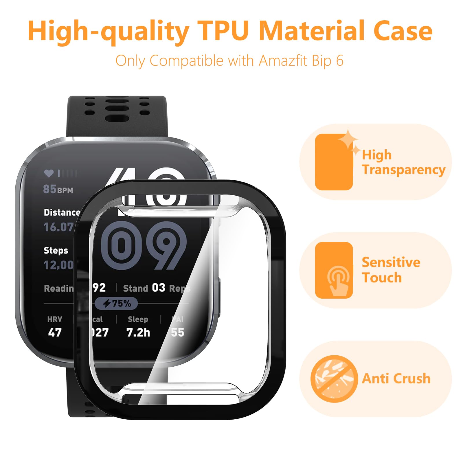 Hianjoo 5 Sztuk Etui z Folią Ochronną Kompatybilną z Amazfit Bip 6, Wszechstronne Etui z Silikonową Osłoną Ekranu