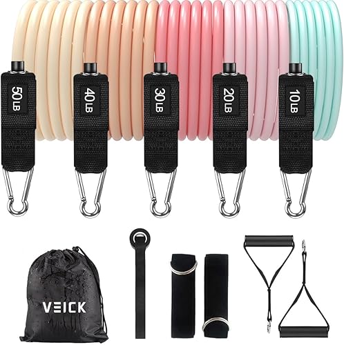 Miniatura 36 de VEICK Bandas de resistencia, bandas de ejercicio, bandas de entrenamiento, bandas de resistencia para entrenar con asas para hombres y mujeres, Gris