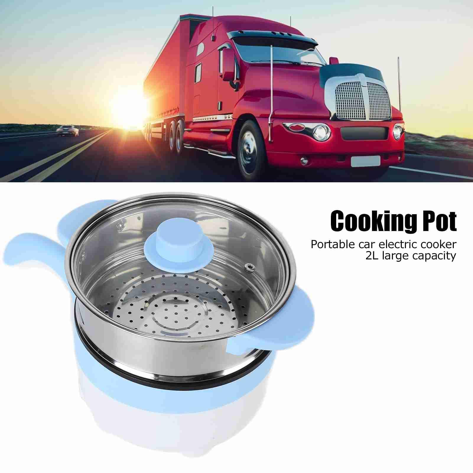 Marmite électrique de Voiture 24V 2L Hot Pot Mini Poêle à Frire Antiadhésive en Acier Inoxydable avec Couvercle pour Oeufs Nouilles Pâtes(Poêle électrique 24V 2 litres bleu ciel)